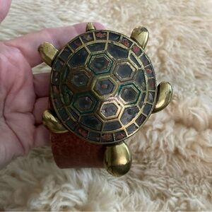 Anthropologie brass and leather turtle belt